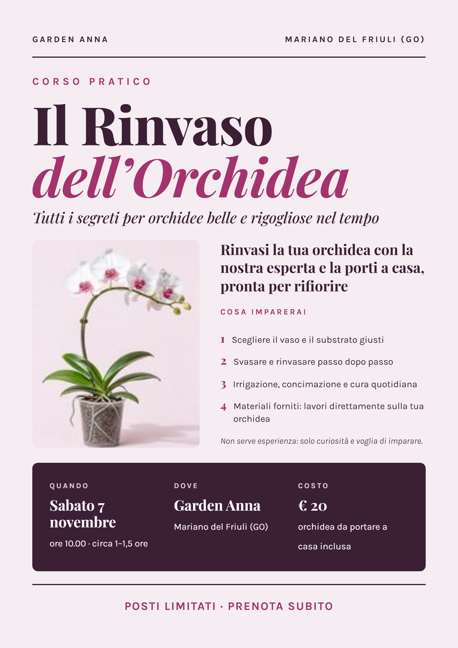 Locandina A4@2x (1) CORSO PRATICO : Il Rinvaso dell’Orchidea - Mariano del friuli - immagine 1