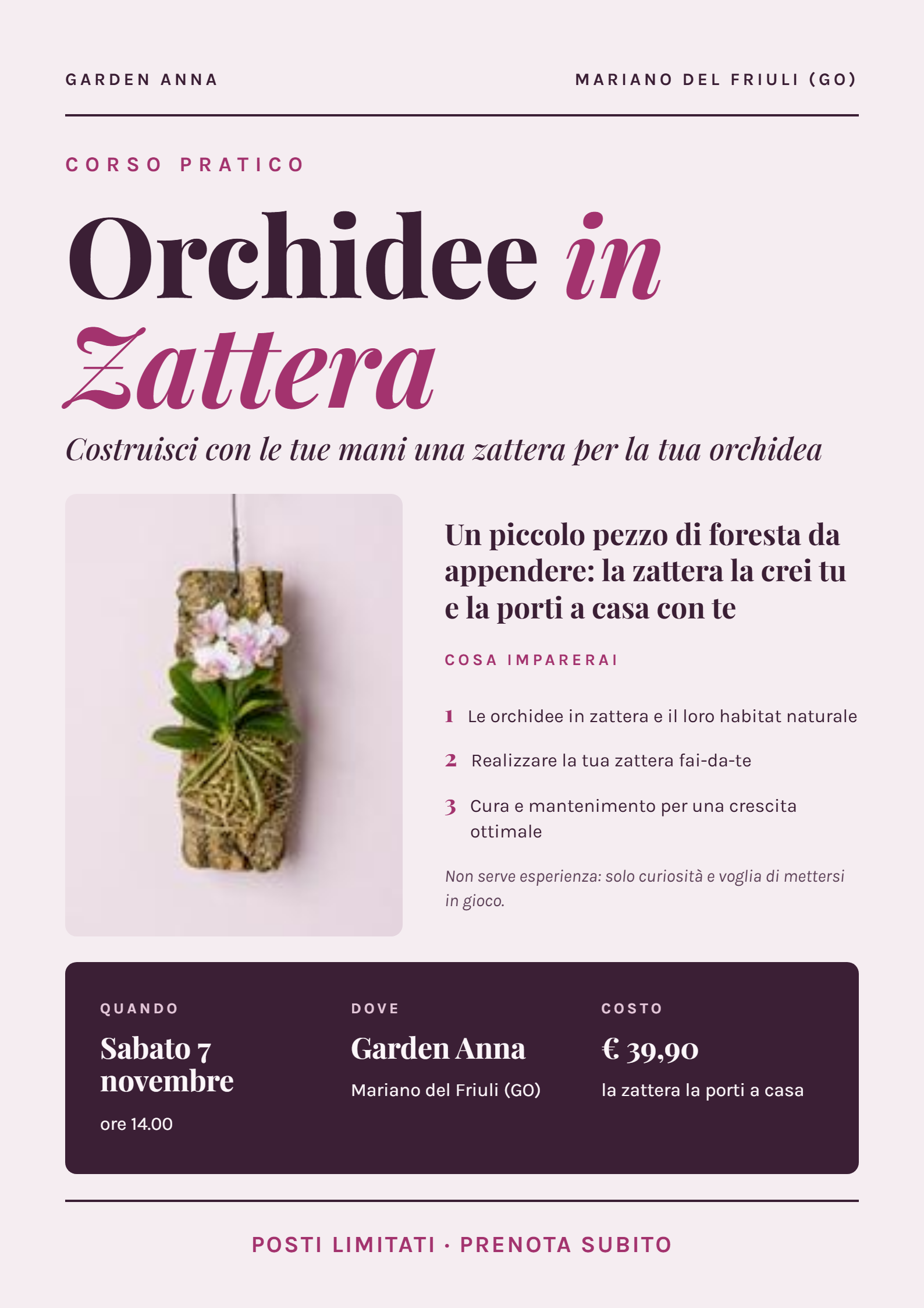 Locandina A4@2x (2) CORSO PRATICO : Orchidee in Zattera - Mariano del friuli - immagine 1